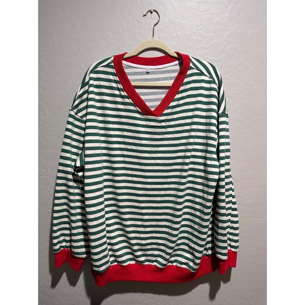 Women’s Classic Striped Oversized Crewneck Pullover Sweatshirt size XL NWOT